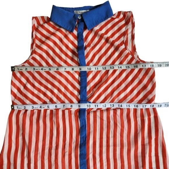 Esley blue orange white sleeveless collared button up top sz M - Picture 10 of 12